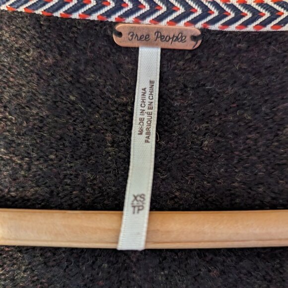 Free People Irresistible Fringe Wool-Linen V-Neck Sweater Marled Dark Brown - Picture 7 of 8